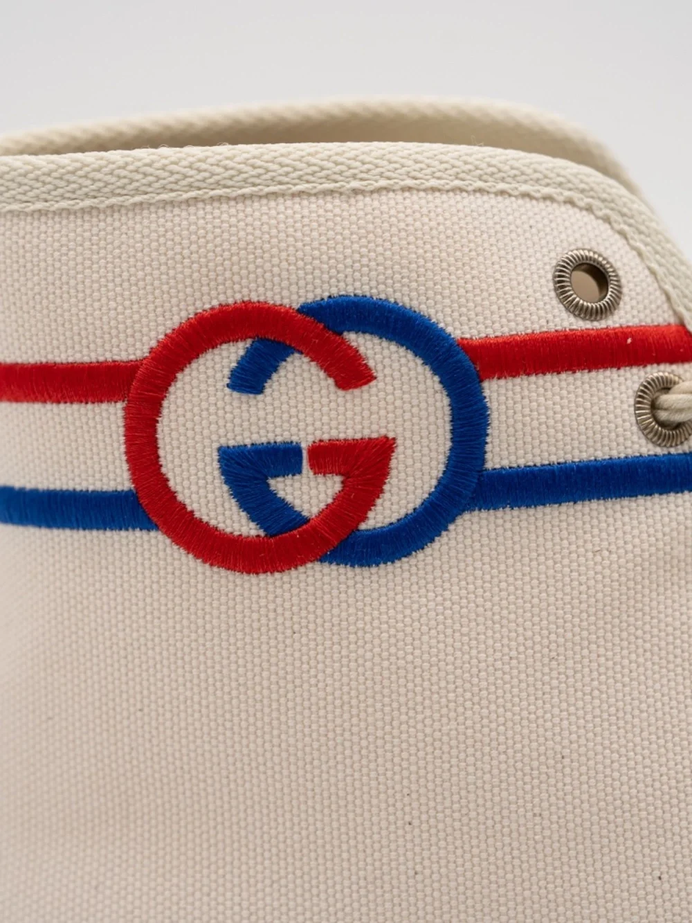 Gucci White Canvas Sneakers High Top GG Interlocking Blue Red size 7G 7.5 US